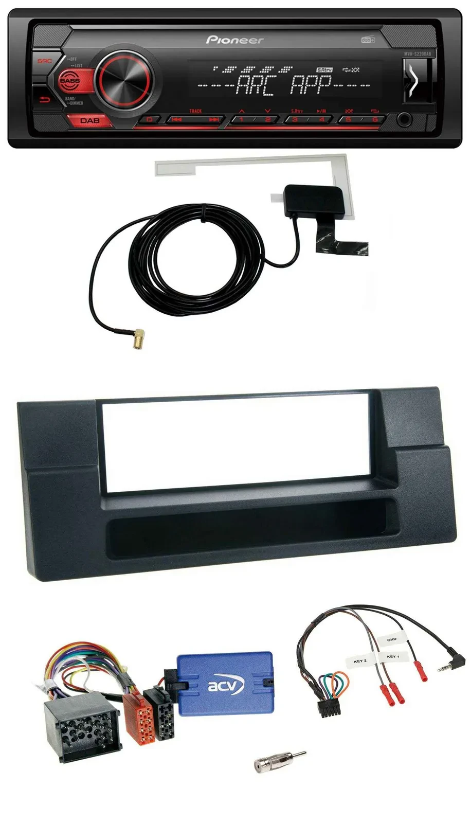 Автомагнитола Pioneer 1-DIN USB DAB MP3 для BMW 5 серии, поддержка управления с руля (Round Pin)