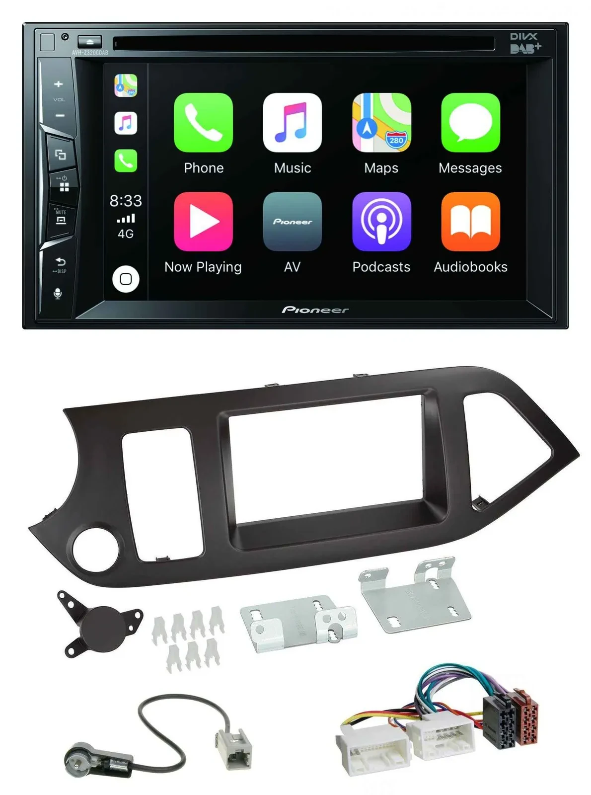 Pioneer MP3 USB DVD Bluetooth DAB 2DIN Autoradio für Kia Picanto ab 11 ohne Star