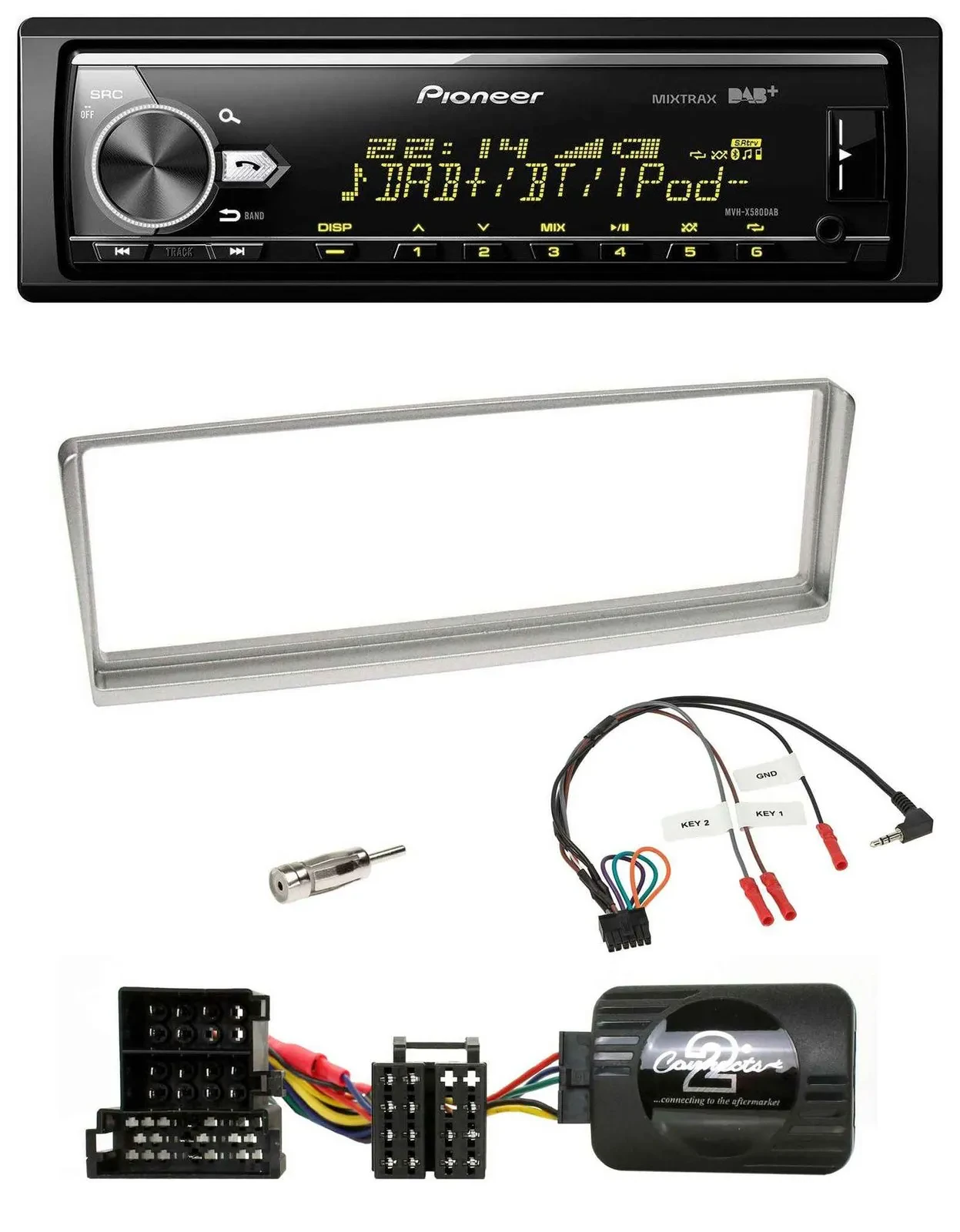 Автомагнитола для Alfa Romeo 156 (2002–2003) Pioneer Bluetooth, USB, DAB, серебристая, с поддержкой кнопок на руле