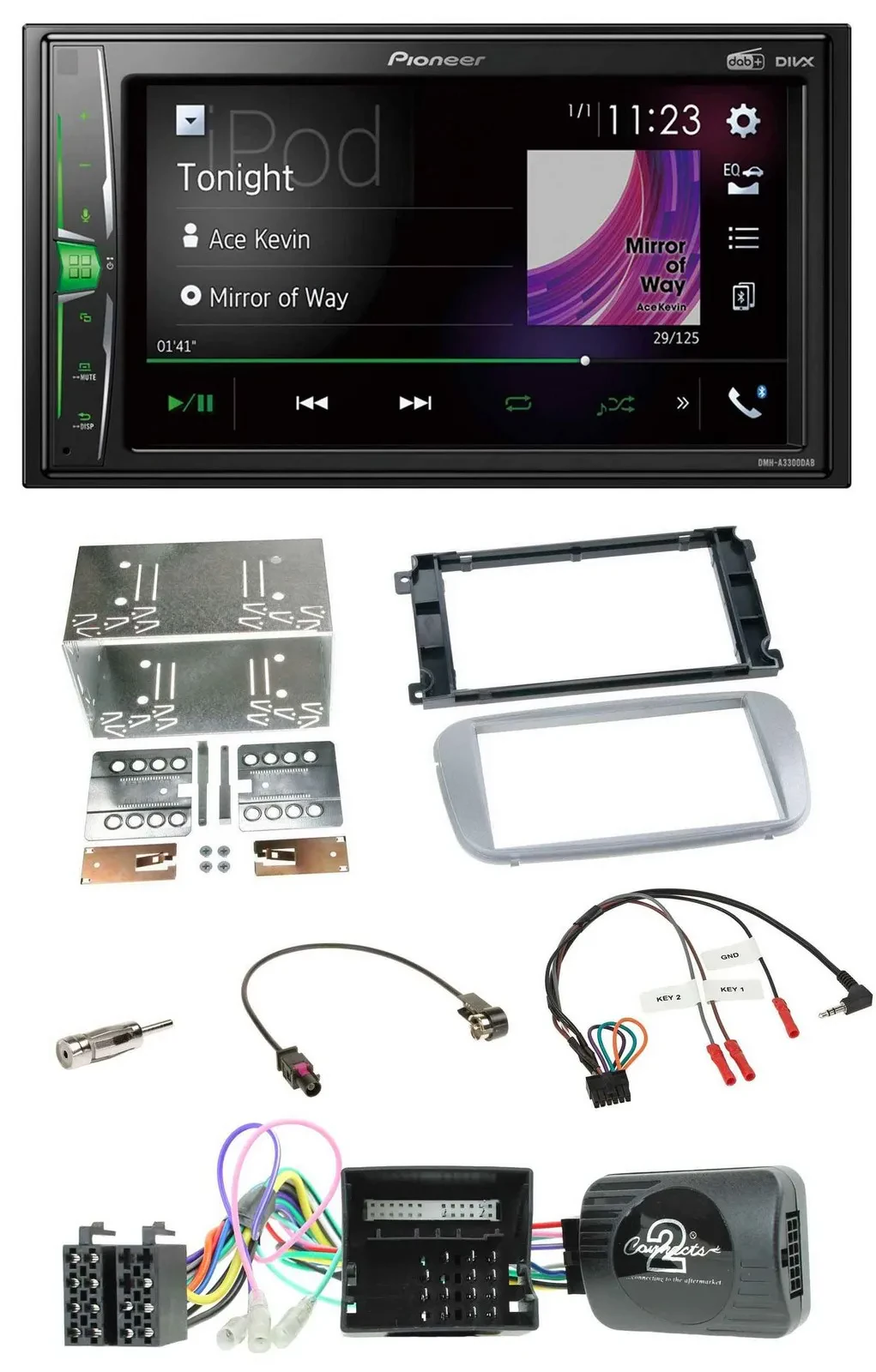Pioneer 2DIN Lenkrad DAB USB Bluetooth Autoradio für Ford Mondeo S-Max Profi sil