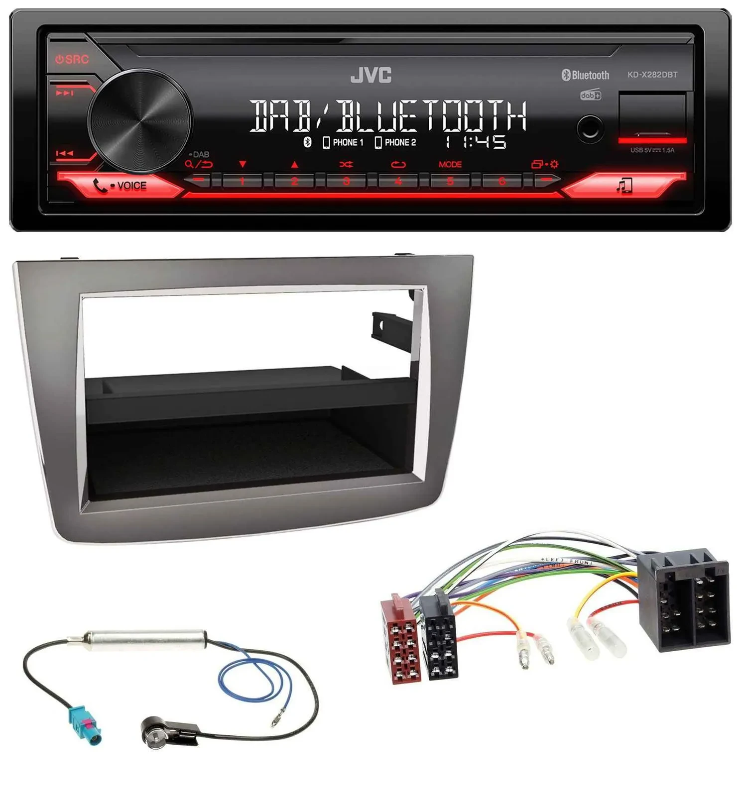 JVC Bluetooth USB DAB MP3 Autoradio für Alfa Romeo MiTo 955 08-14 ISO dunkelsilb