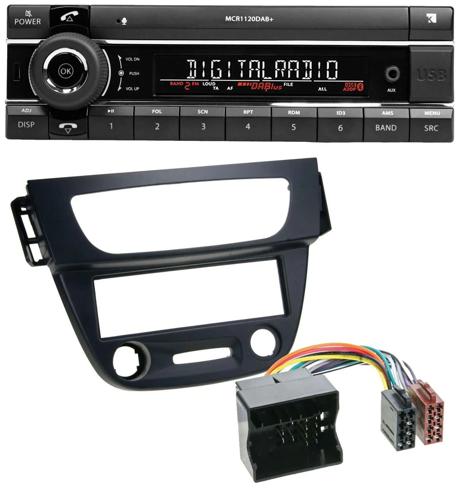 Автомагнитола Kienzle Bluetooth MP3 USB DAB для Renault Megane 3 (2009–2014) Quadlock, черный