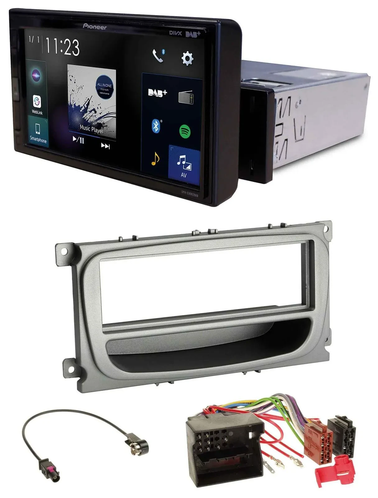 Автомагнитола Pioneer DAB, MP3, Bluetooth, USB для Ford Mondeo/S-Max (2007–2014), серебристая