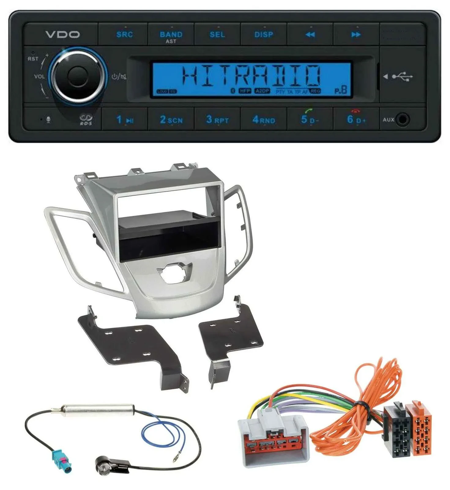 VDO AUX Bluetooth USB MP3 Autoradio für Ford Fiesta 08-10 JA8 ohne Display silbe