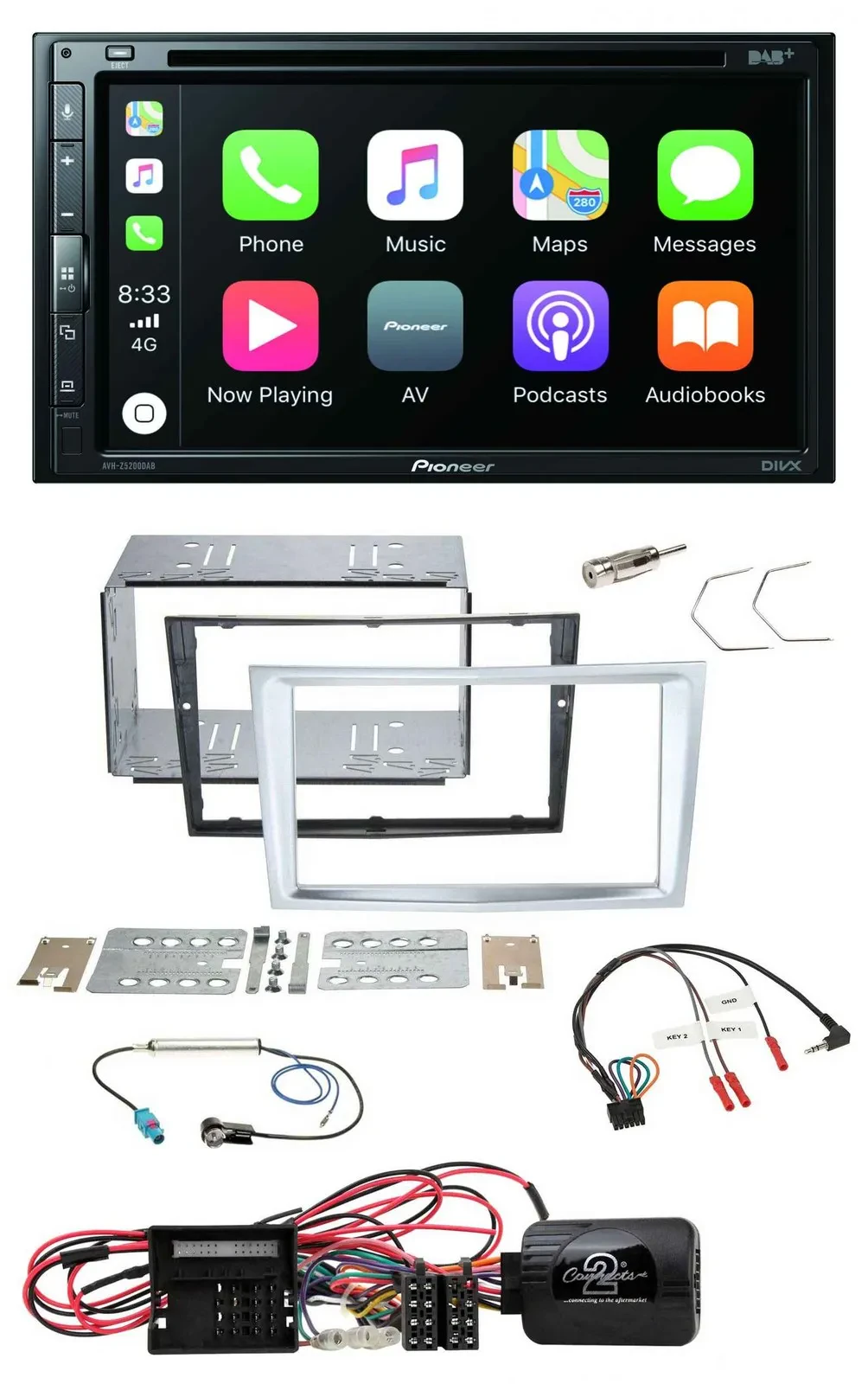 Автомагнитола для Opel Corsa D Pioneer 2 DIN, DVD, DAB, Bluetooth, USB, матовый хром