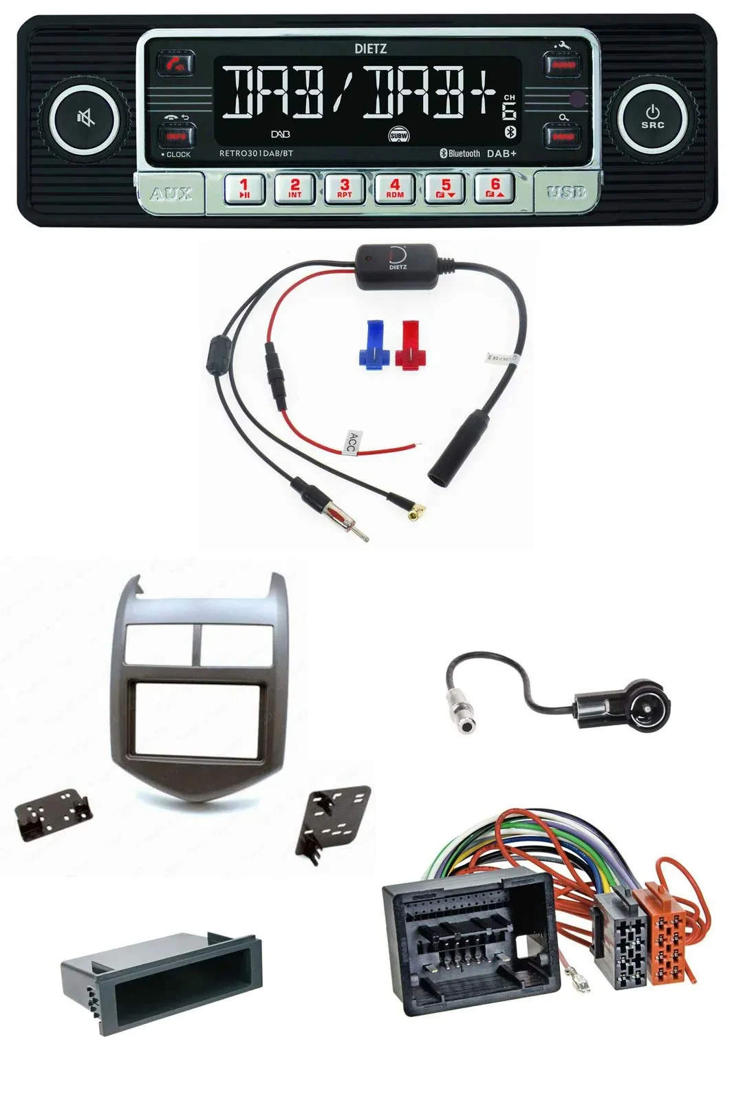 Dietz MP3 DAB Bluetooth USB Autoradio für Chevrolet Aveo Sonic ab 2011 dunkelgra