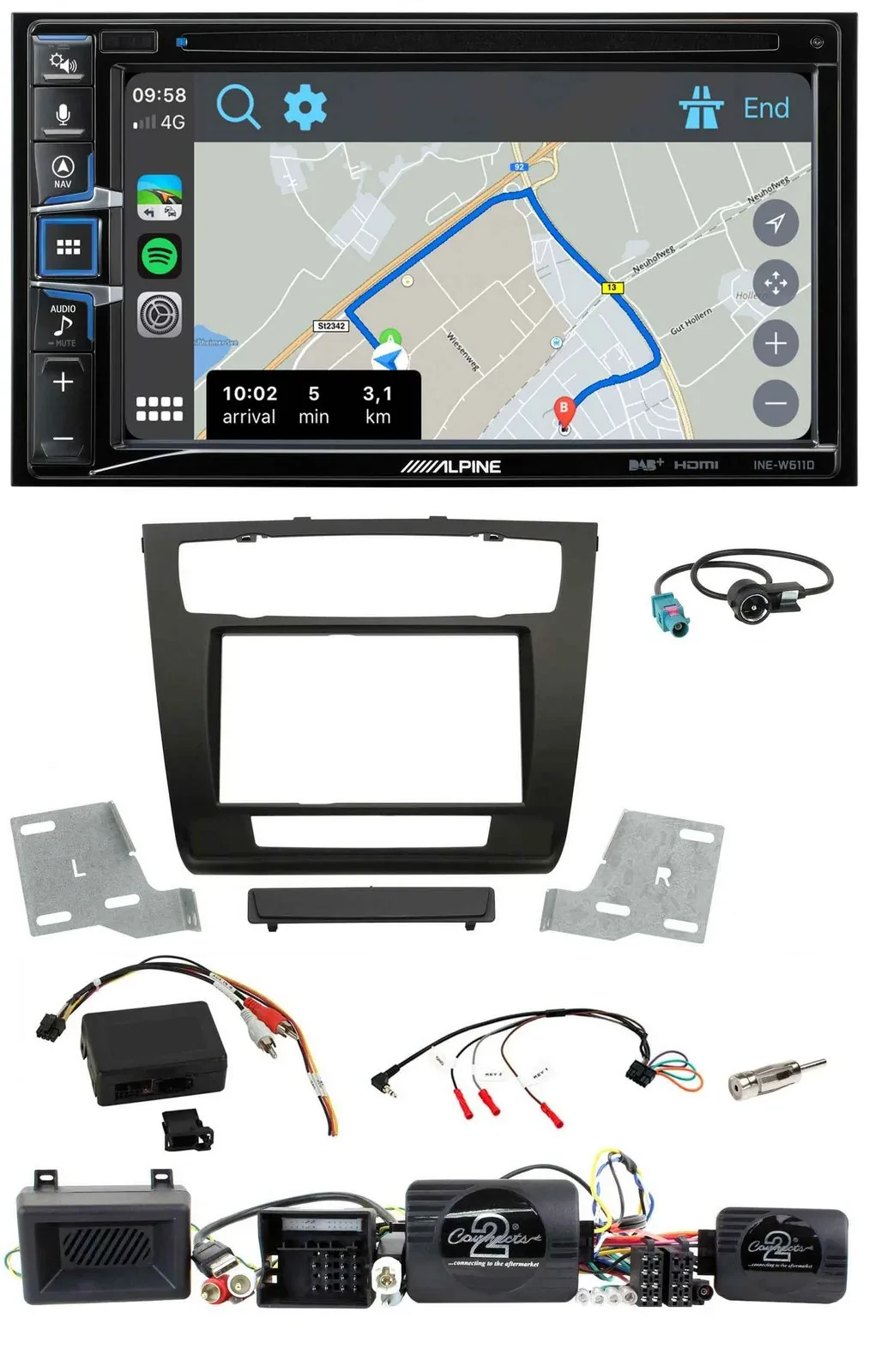 Alpine DAB TMC Bluetooth 2DIN USB Lenkrad Navigation für BMW 1er Aktiv PDC aut.