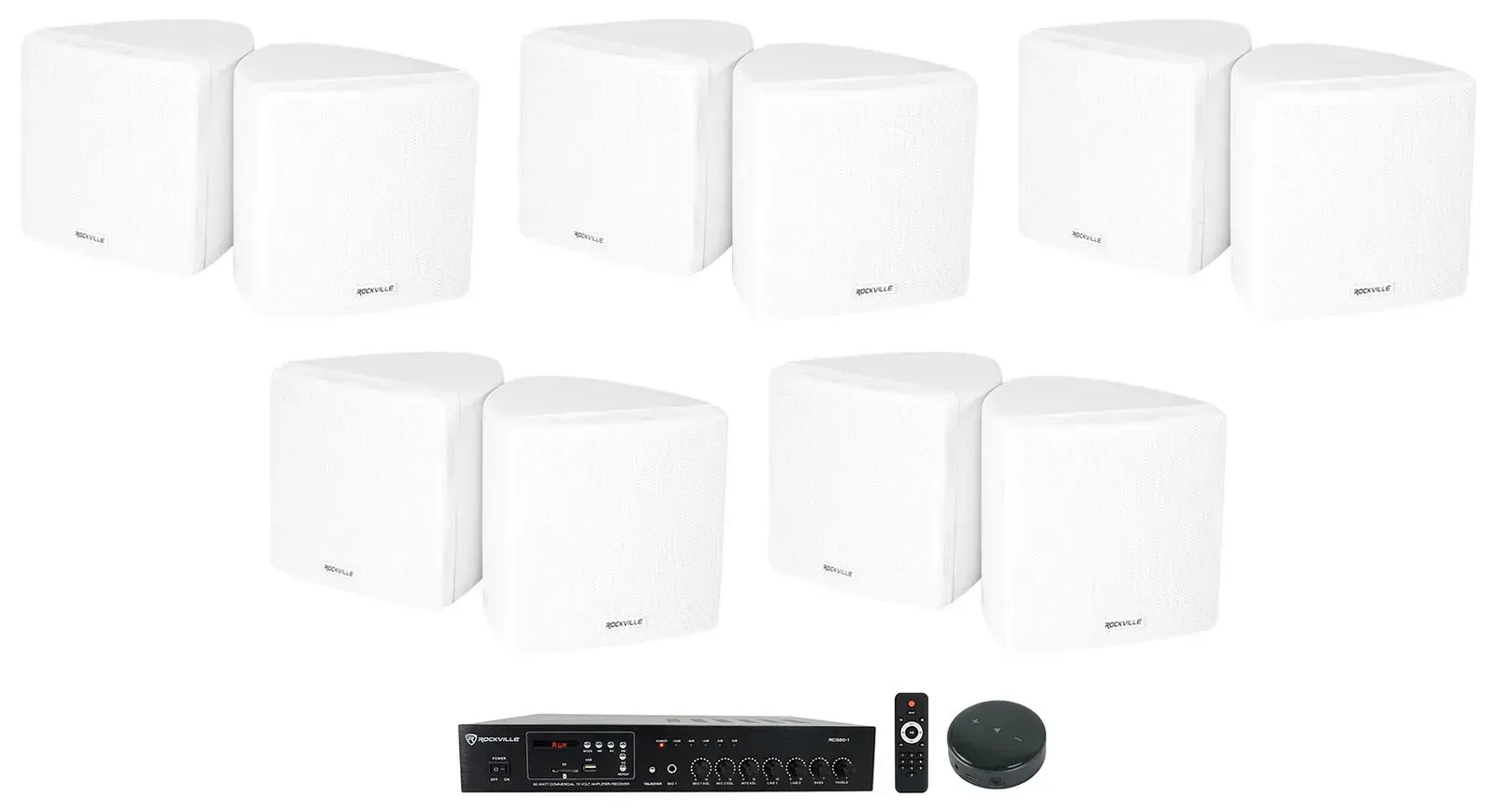 Настенная акустика Rockville Cube 70v White с усилителем (10 штук)