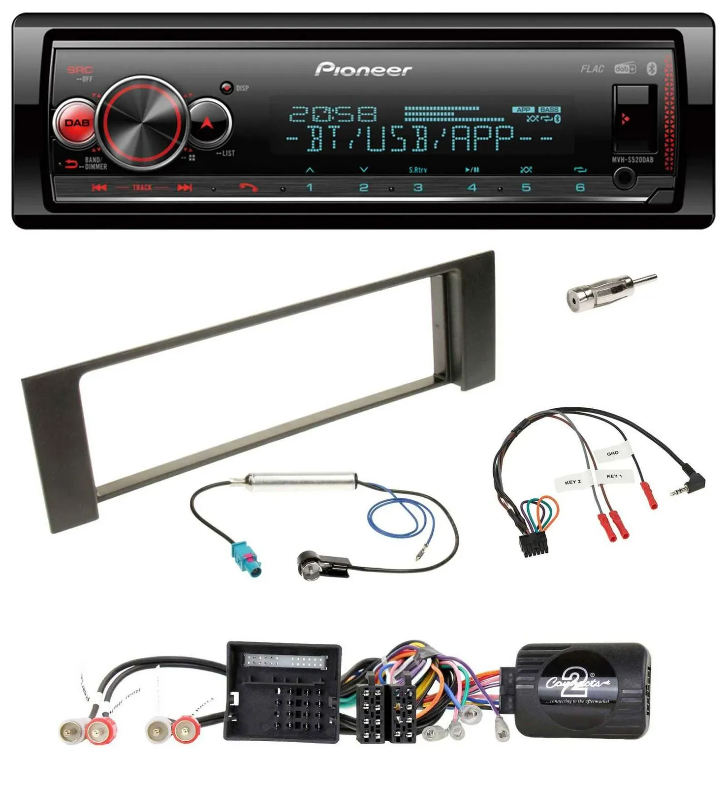Pioneer Bluetooth USB Lenkrad DAB Autoradio für Audi A4 00-04 B6 Quadlock Fakra