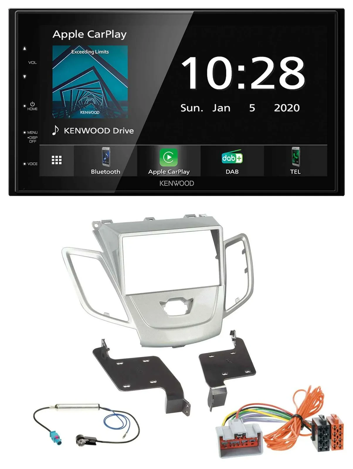 Kenwood Bluetooth MP3 DAB USB 2DIN Autoradio für Ford Fiesta 08-10 silber