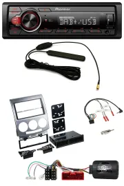 Автомагнитола для Mazda 5 (CR, 2005–2010) Pioneer 1DIN, DAB, USB, MP3, серебристая, поддержка управления на руле