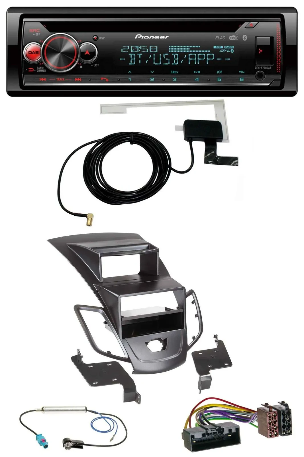 Автомагнитола Pioneer DAB, CD/MP3, USB, Bluetooth для Ford Fiesta 2010–2017, черная