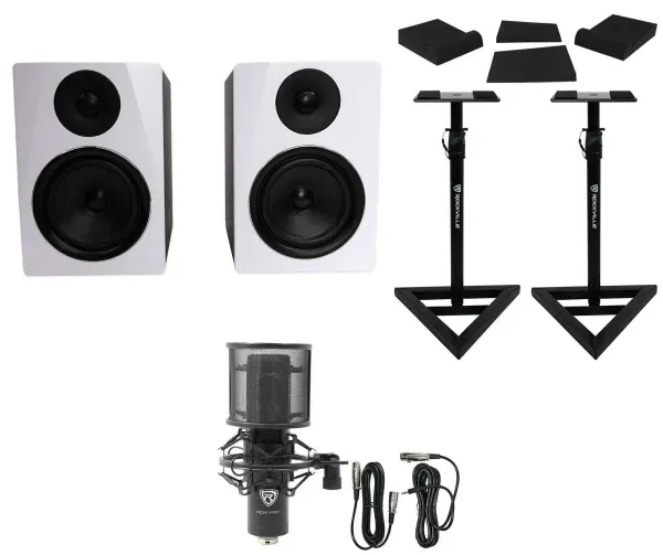 (2) Rockville APM6W 6.5" Powered USB Studio Monitors+Stands+Pads+Condenser Mic