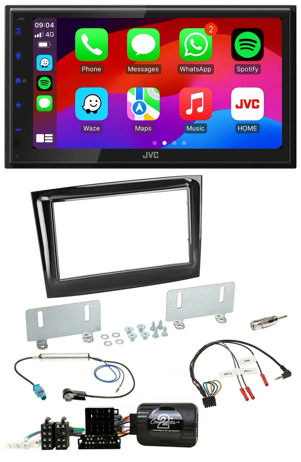 JVC Bluetooth 2DIN Lenkrad DAB USB Autoradio für Fiat Doblo VDO ab 2015 piano