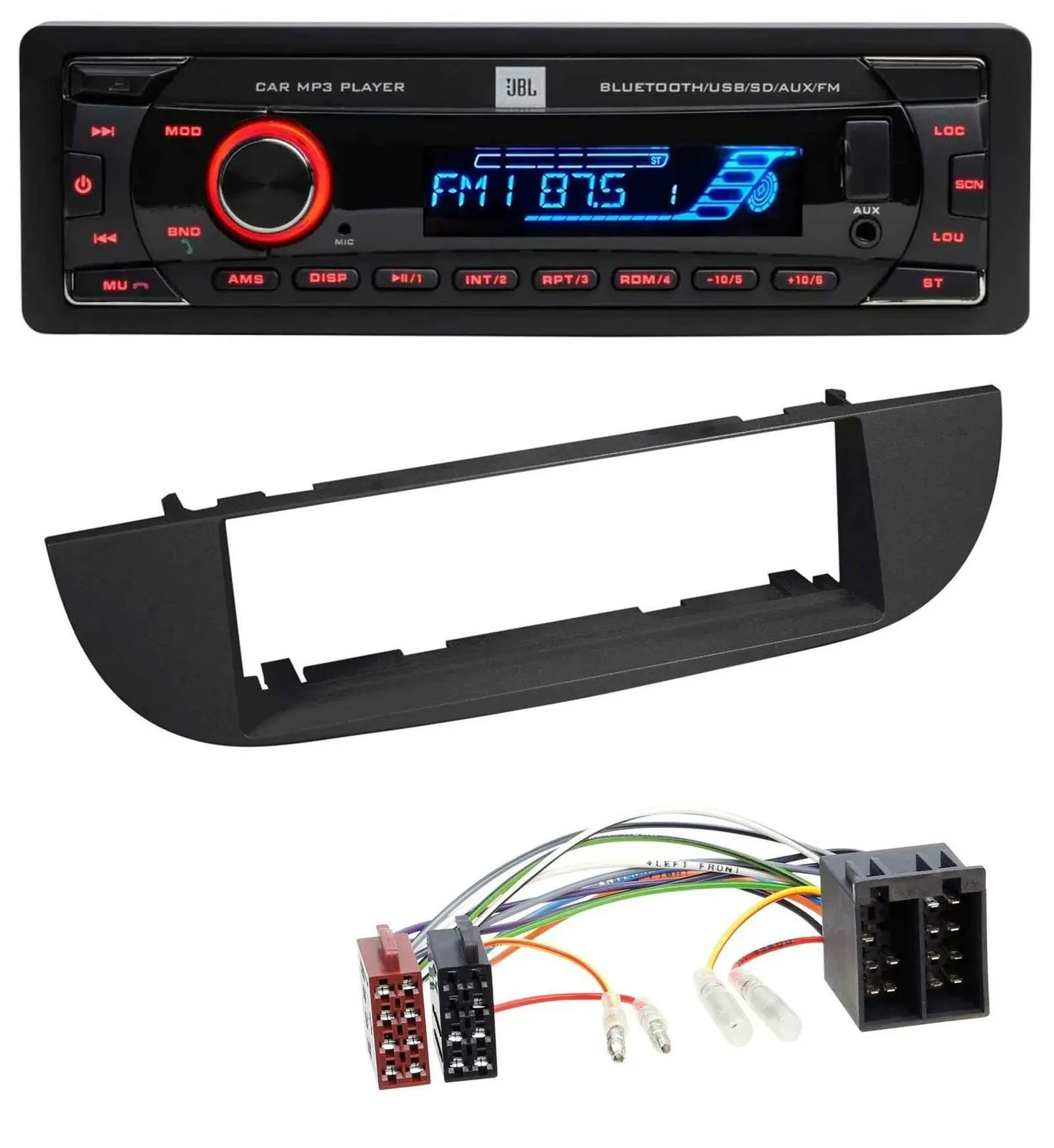 JBL AUX MP3 USB Bluetooth SD Autoradio für Fiat 500 (ab 2007) - schwarz