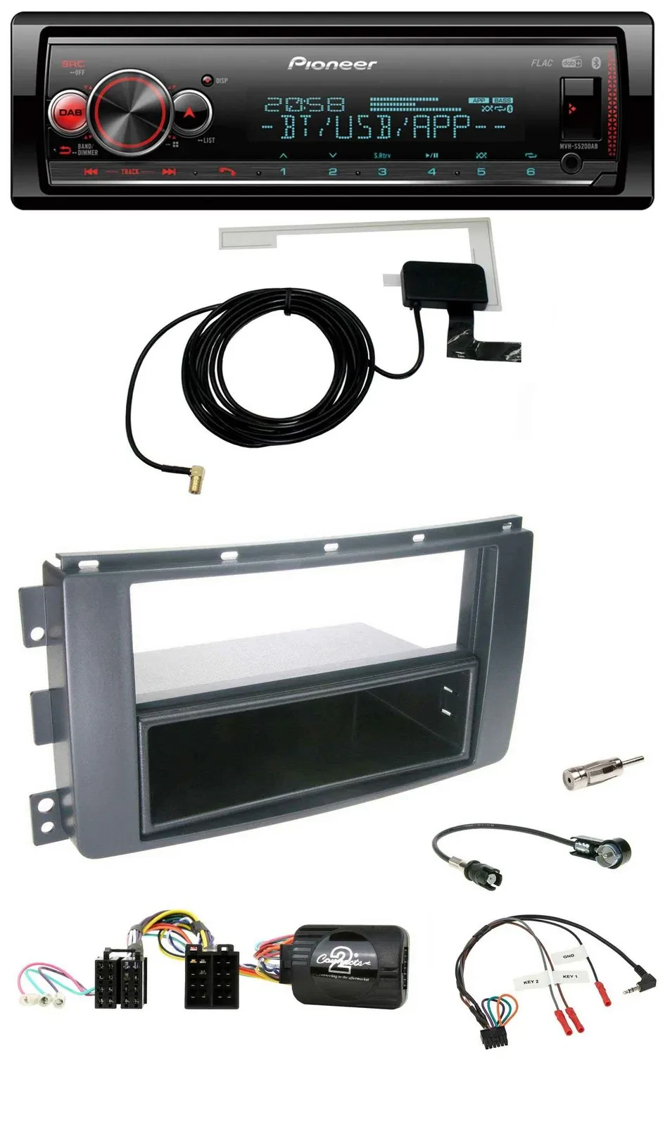 Pioneer Bluetooth DAB USB Lenkrad Autoradio für Smart ForFour 2004-2006 schwarz