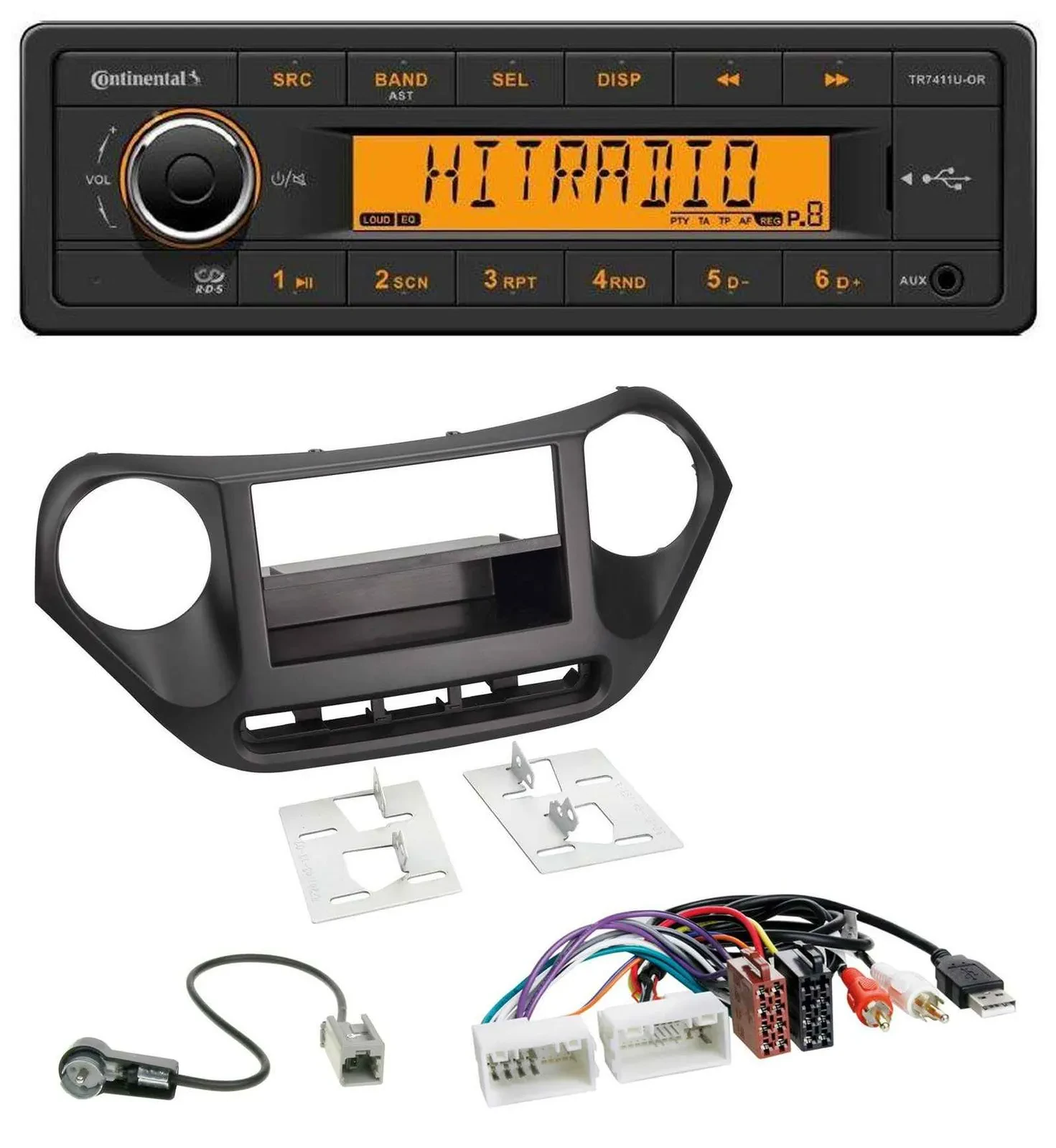 Continental 1DIN USB AUX MP3 Autoradio für Hyundai i10 (ab 2013) AUX USB