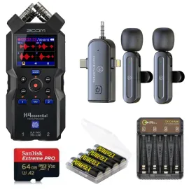 Zoom H4essential 4-Track 32-Bit Float Handy Recorder, Bundle with Wireless Micro