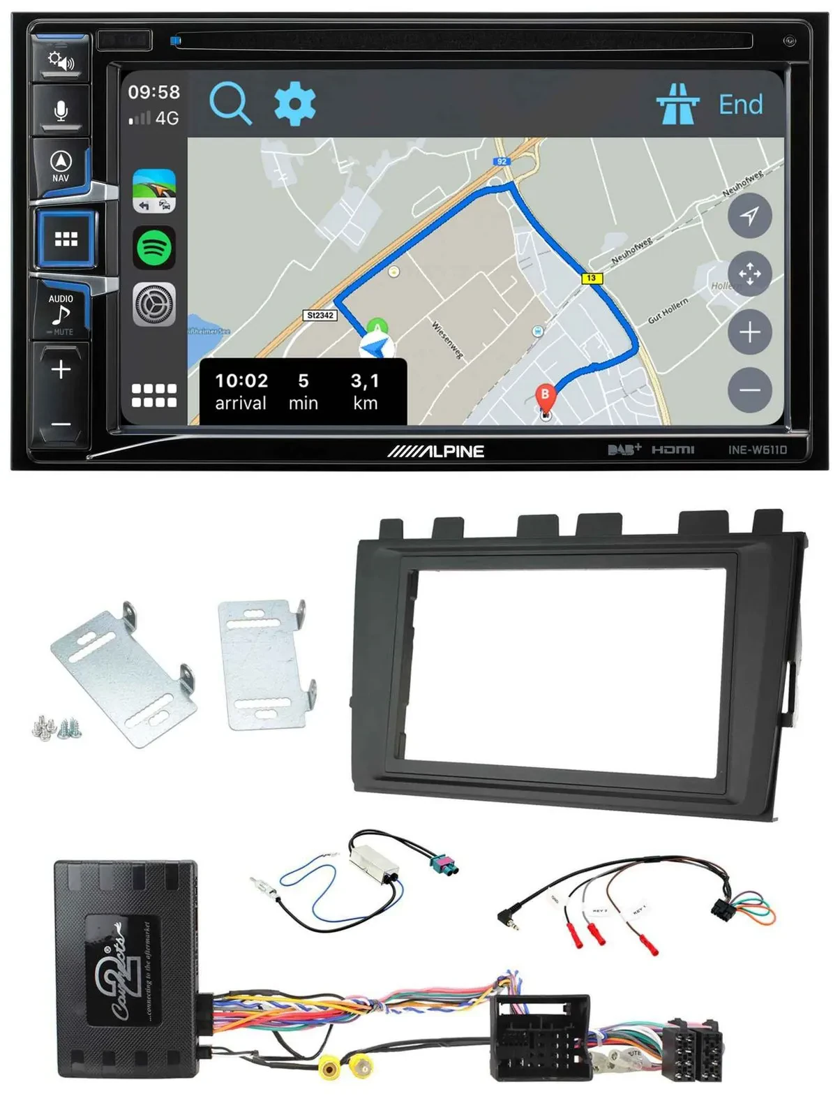 Автомагнитола Alpine 2DIN DAB, TMC, Bluetooth, USB для VW Polo (с 2018), совместима с MIB II