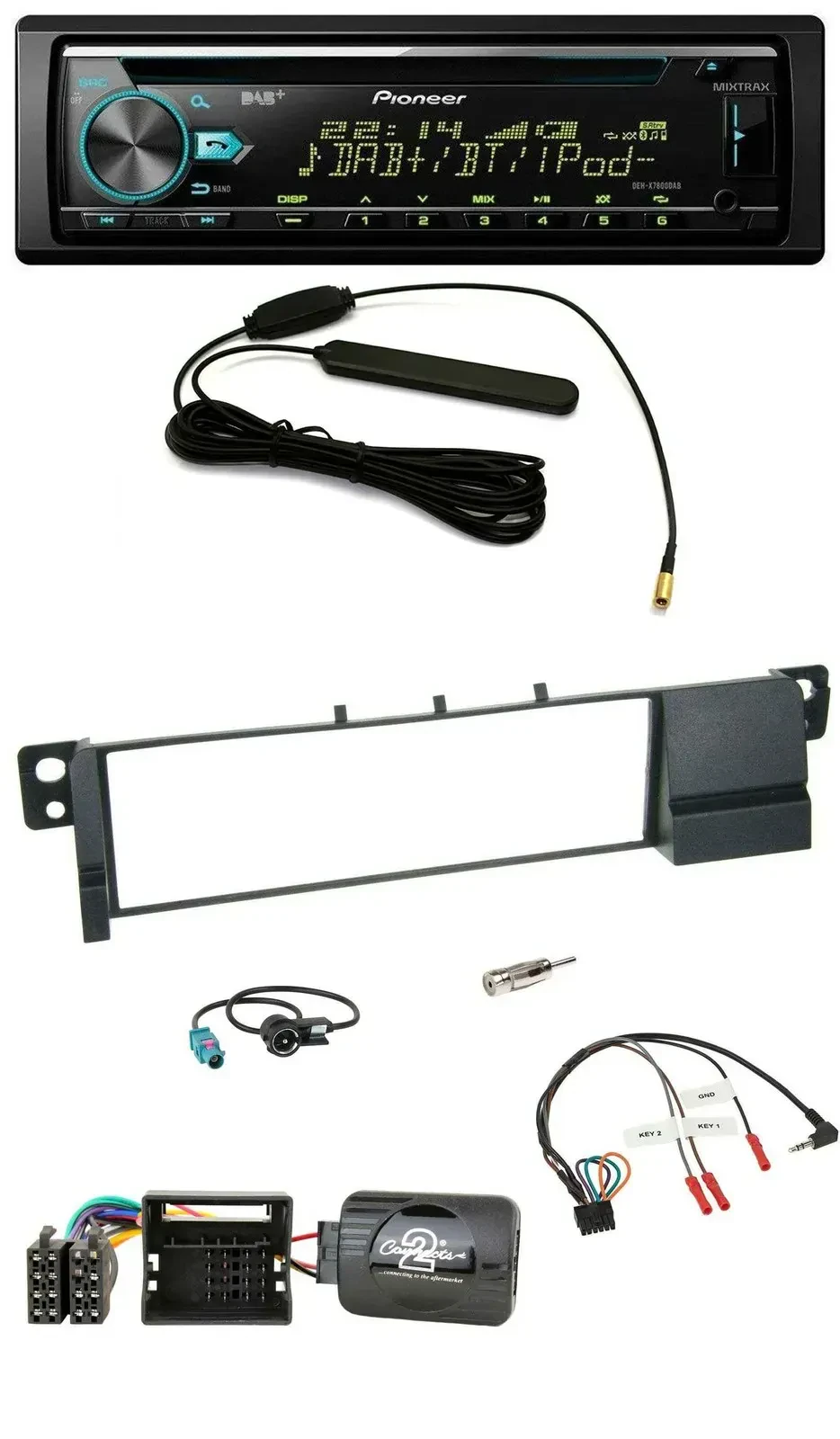 Pioneer CD MP3 Lenkrad DAB USB Autoradio für BMW 3er E46 2001-2007 Quadlock