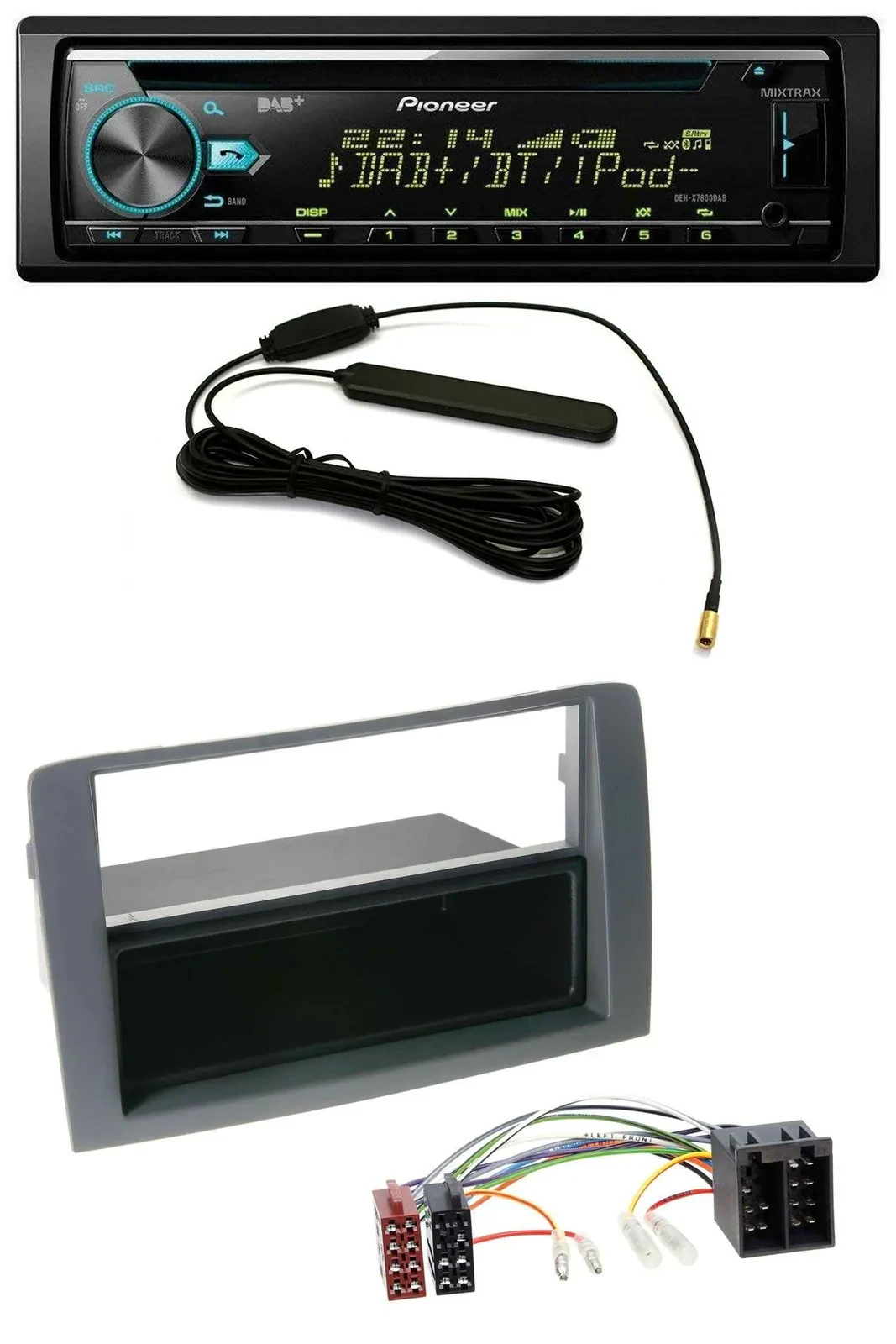Автомагнитола Pioneer CD/MP3, DAB, USB, AUX для Fiat Idea (350, 2003–2011), серый