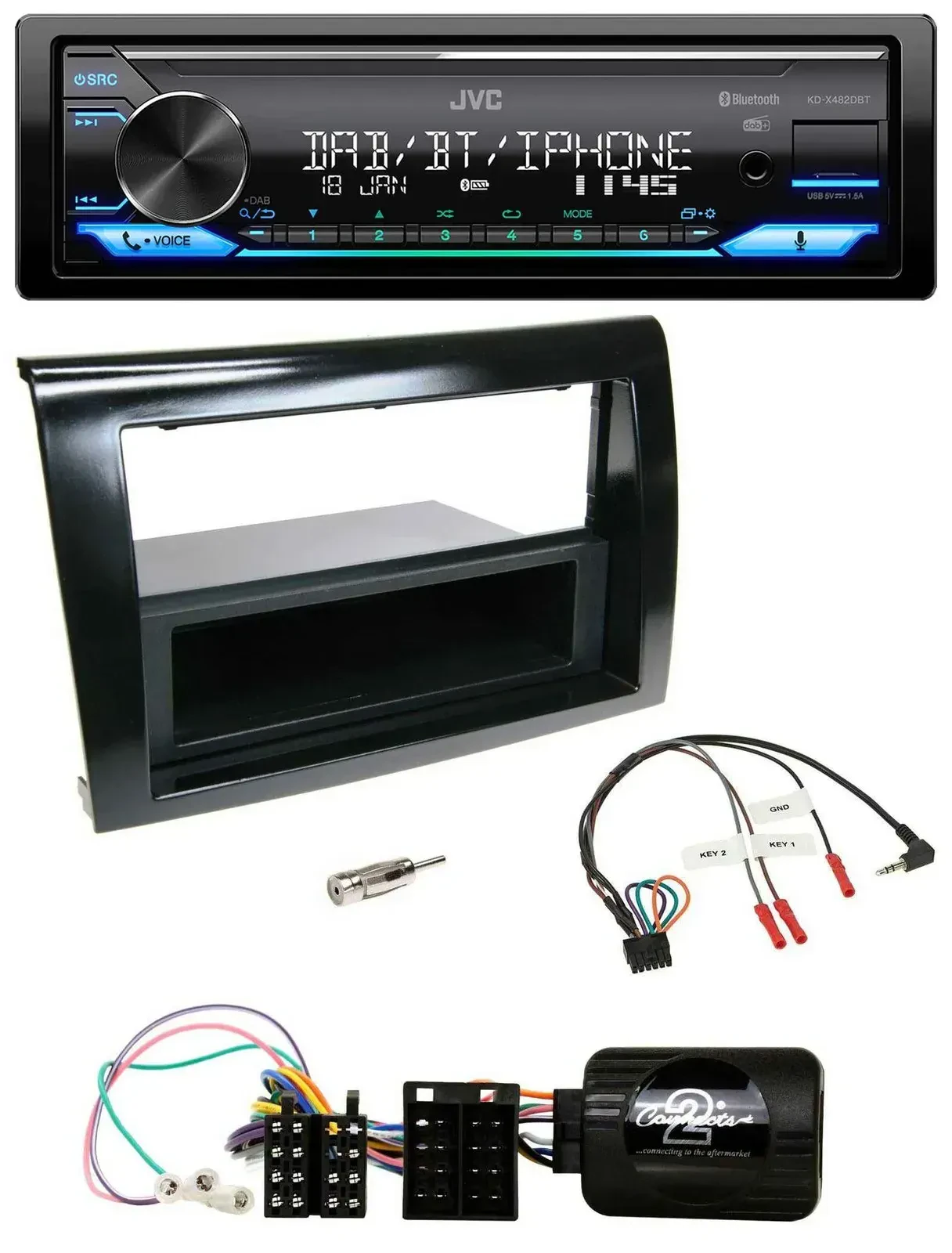 Автомагнитола JVC Bluetooth, DAB, USB, совместима с кнопками на руле, для Fiat Bravo 2007–2014