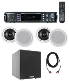 (4) Ceiling Speaker System+Bluetooth Amp/Receiver+Subwoofer 4 Restaurant/Office