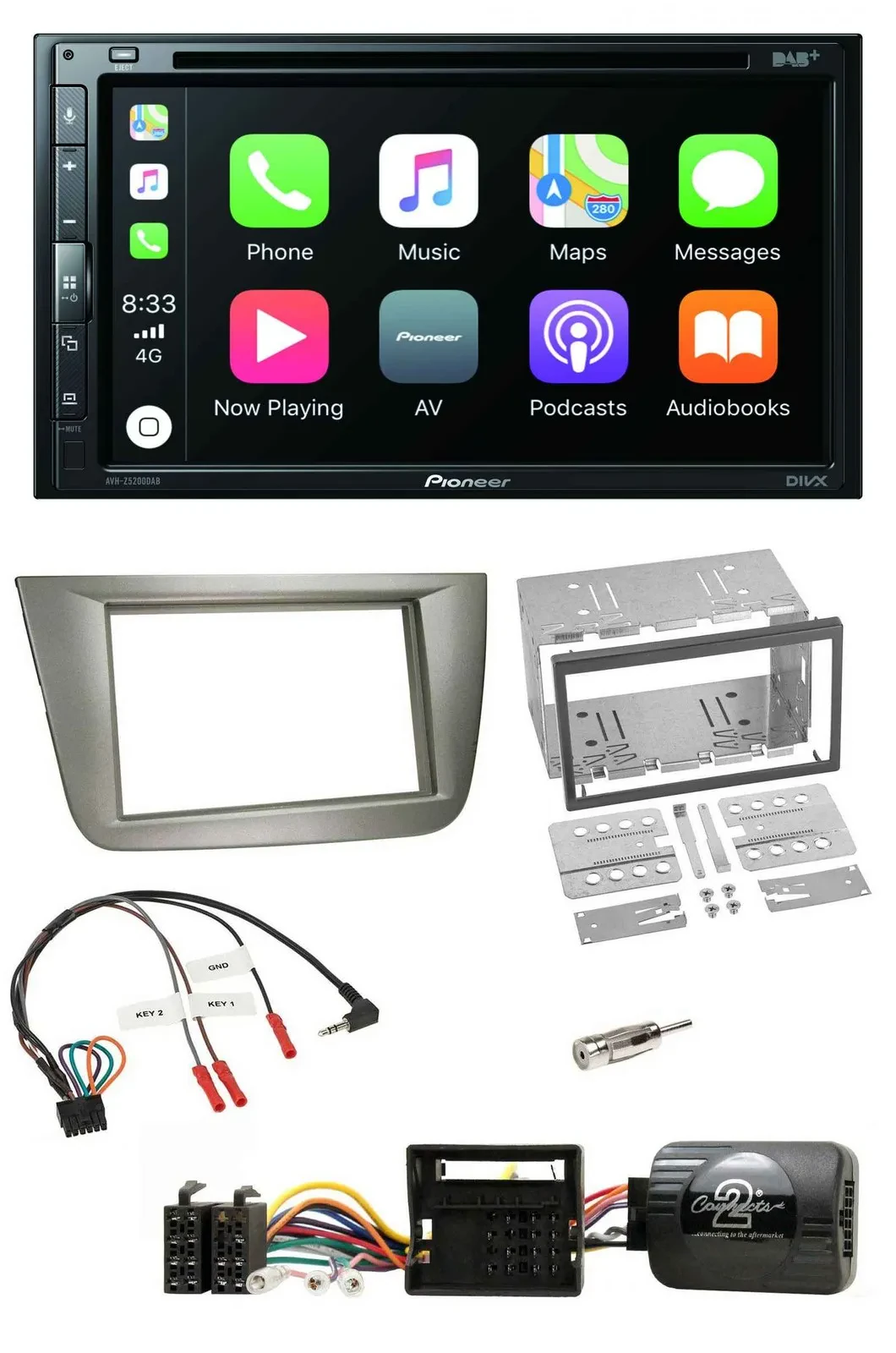 Pioneer DVD 2DIN Lenkrad DAB Bluetooth USB Autoradio für Seat Toledo Altea silbe