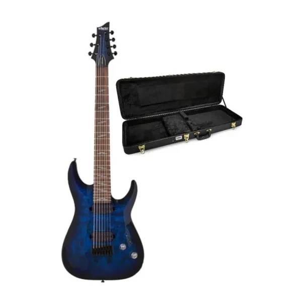 Schecter Omen Elite 7 7 String Electric Guitar See Thru Blue Burst Bundle