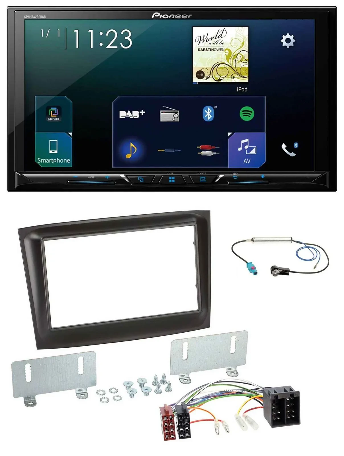 Автомагнитола Pioneer 2DIN, DAB, Bluetooth, USB, черная, для Fiat Doblo (с 2015)