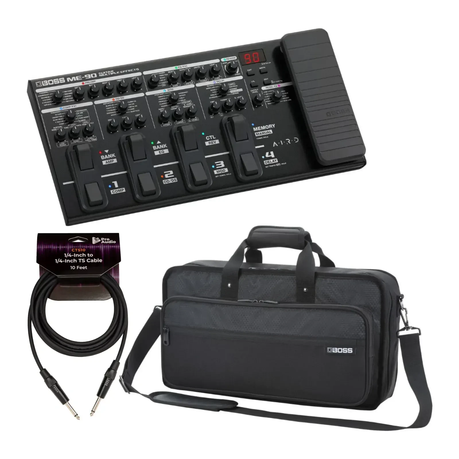 BOSS ME 90 Black Guitar Multi Effects Processor Pedal with Carrying Case Bundle