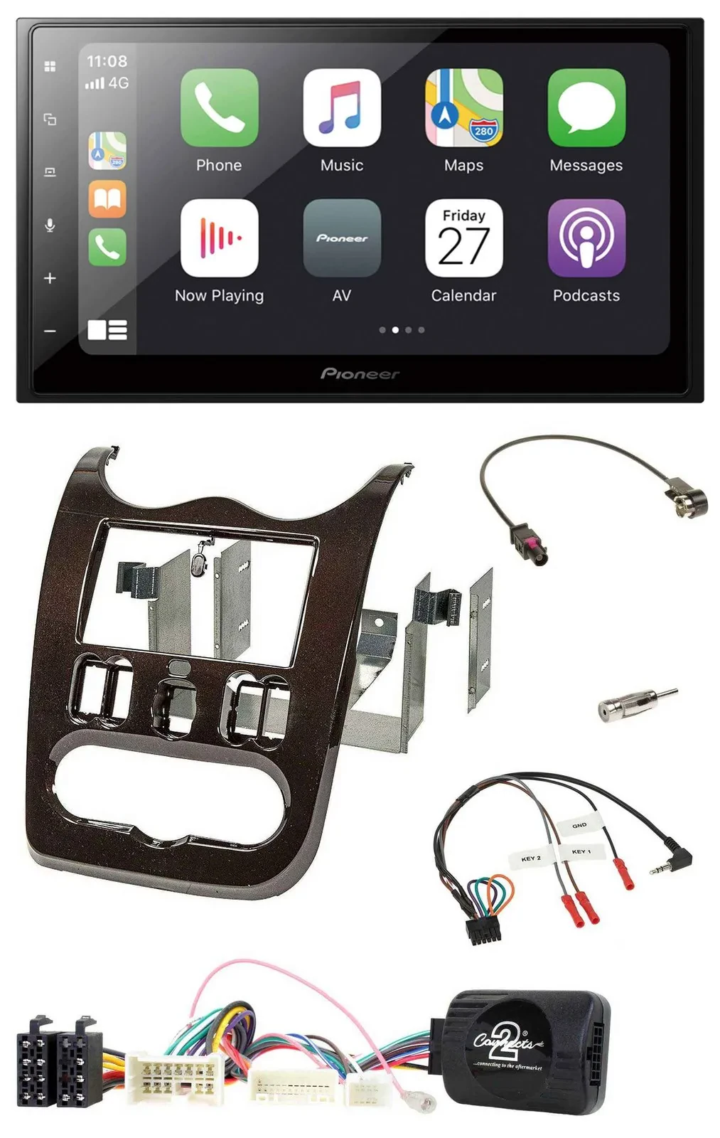 Автомагнитола Pioneer 2DIN, Bluetooth, DAB, USB, для Dacia (с 2012), темно-коричневый
