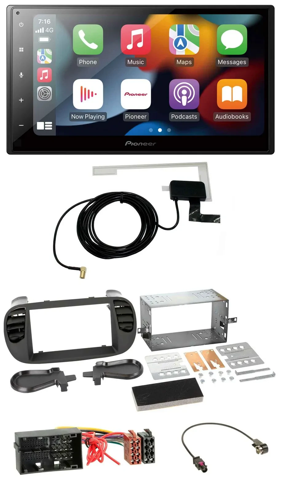 Автомагнитола для Fiat 500 (с 2012) Pioneer 2DIN, MP3, USB, Bluetooth, DAB, soft touch