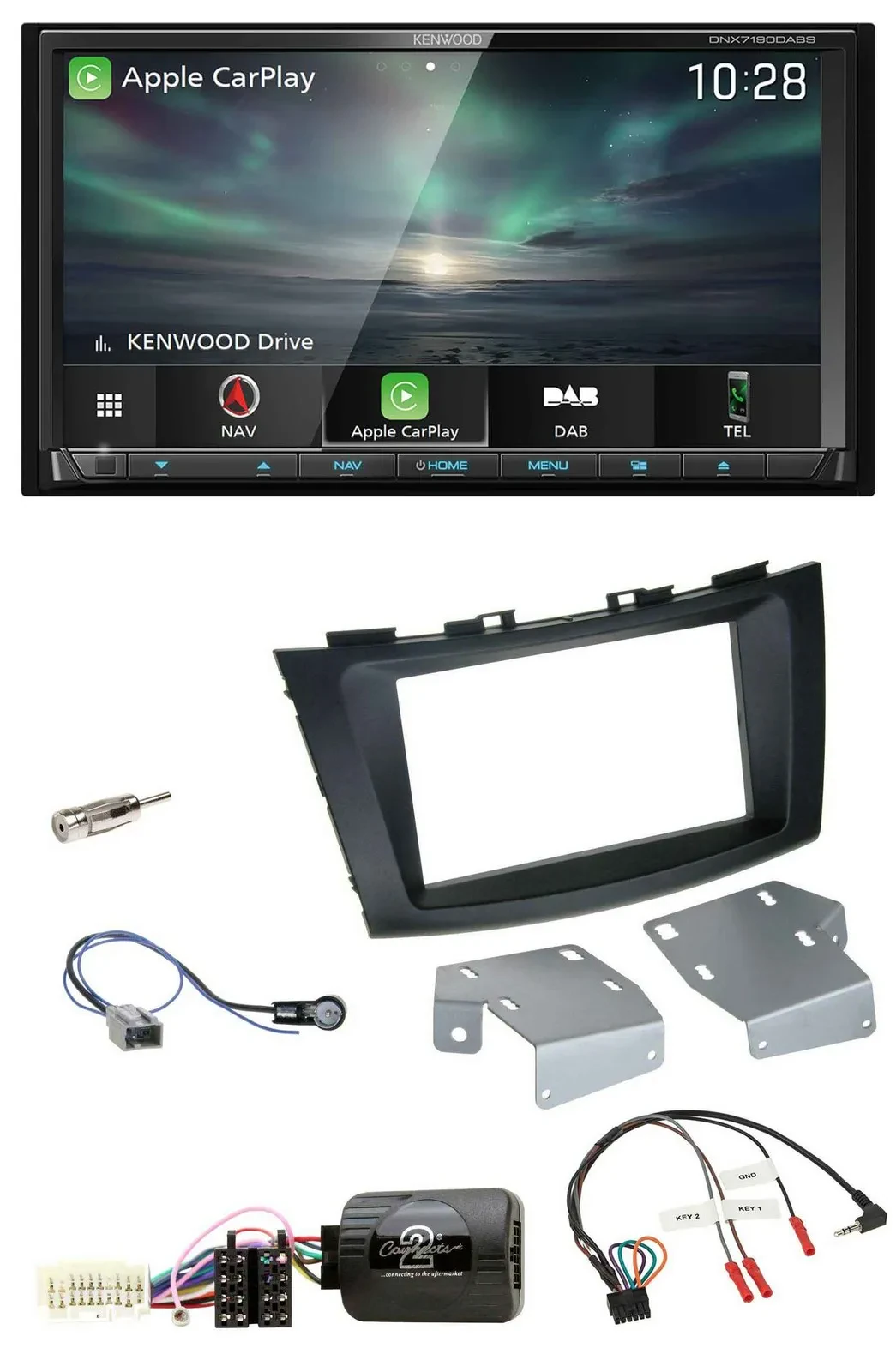 Kenwood Bluetooth USB 2DIN Lenkrad TMC DAB Navigation für Suzuki Swift ab 2011
