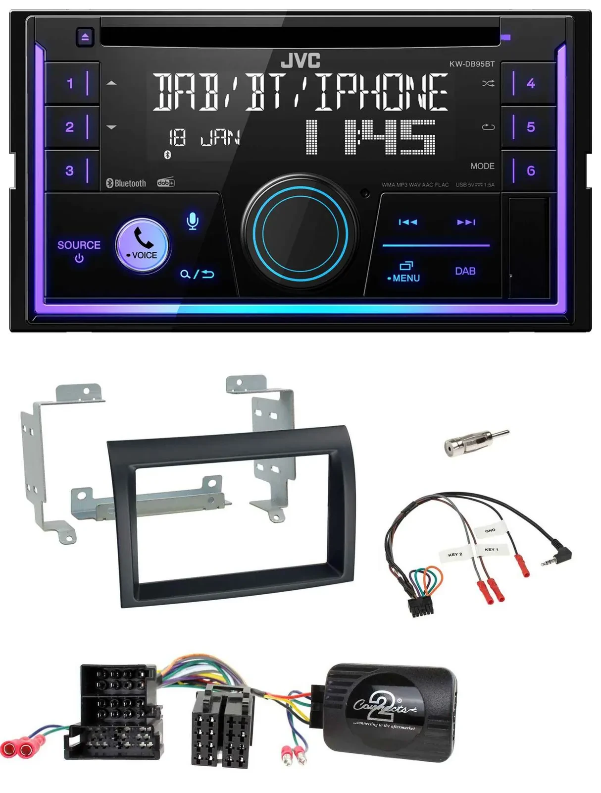 JVC Lenkrad USB 2DIN DAB Bluetooth CD Autoradio für Citroen Peugeot Fiat schwarz