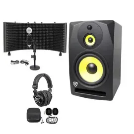 Rockville DPM10B 10" 400 Watt Powered Studio Monitor+Headphones+Mic+Shield+Stand