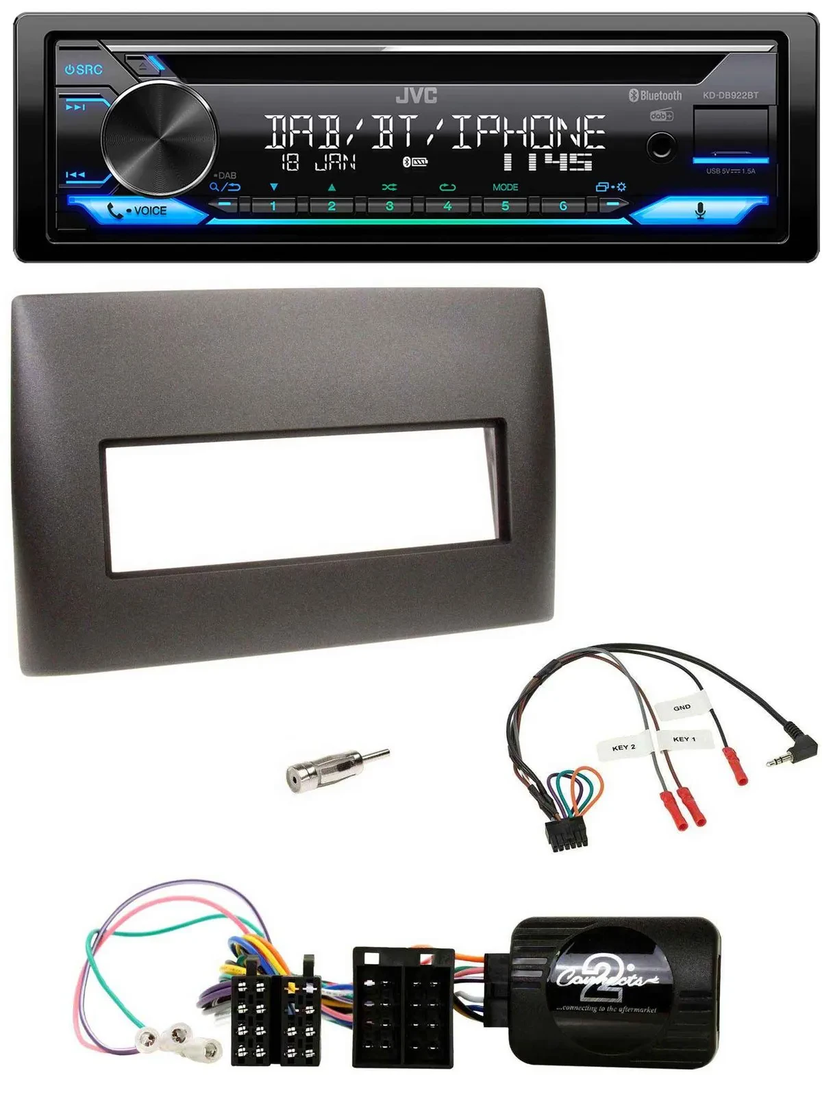 Автомагнитола для Fiat Stilo 2001–2007 JVC Bluetooth USB DAB CD черный