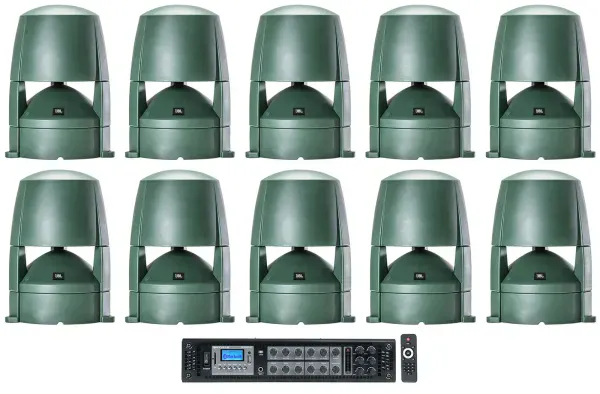 (10) JBL CONTROL 88M 8" Commercial 70v Outdoor Landscape Speakers + Amplifier