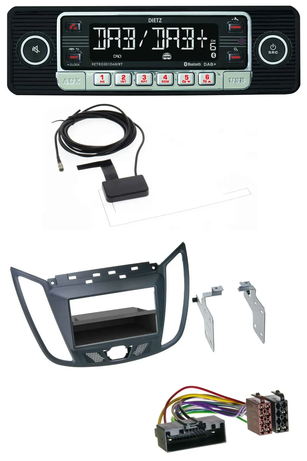 Dietz DAB Bluetooth USB MP3 Autoradio für Ford C-Max / Kuga - dunkelgrau