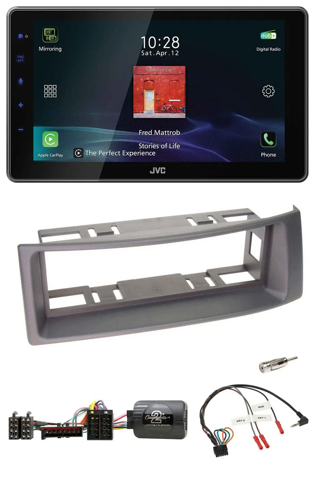 JVC DAB Lenkrad Bluetooth USB Autoradio für Renault Megane Scenic 96-00 anthrazi