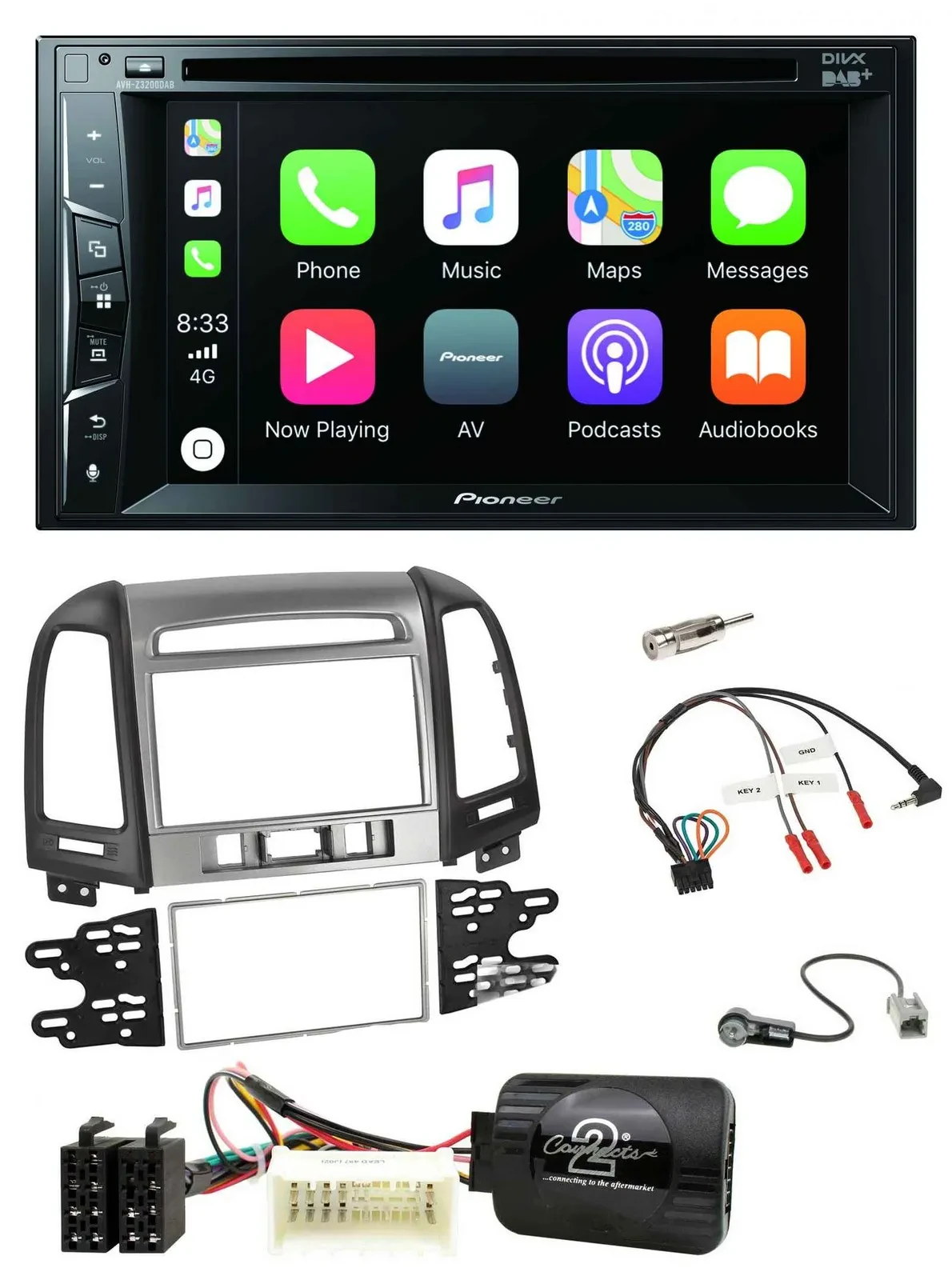 Pioneer Lenkrad USB DVD Bluetooth DAB 2DIN Autoradio für Hyundai Santa Fe 3 Scha