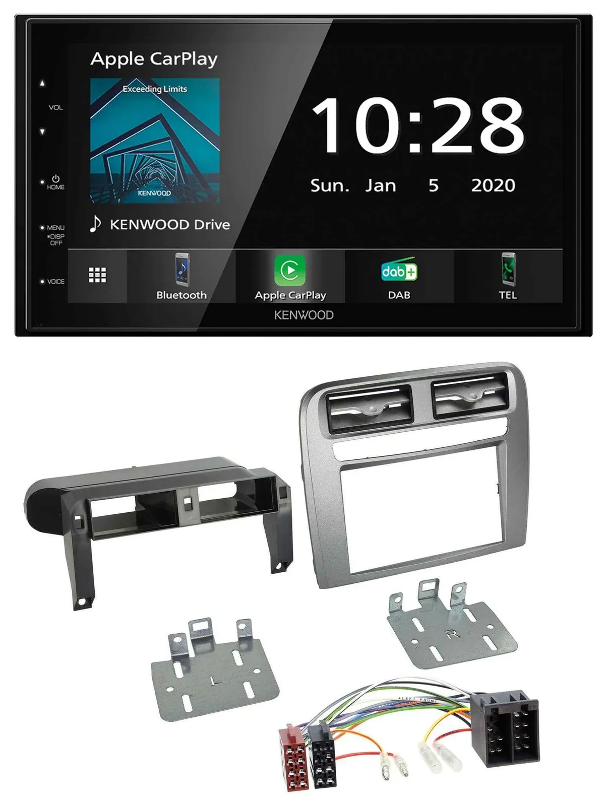 Автомагнитола Kenwood 2DIN, Bluetooth, DAB, USB, MP3 для Fiat Grande Punto (2005–2009), цвет антрацит