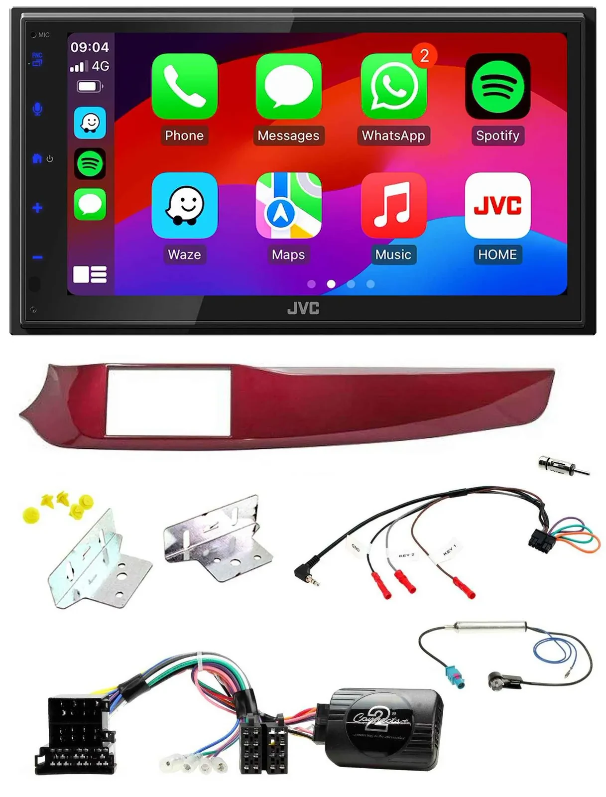 JVC Bluetooth USB Lenkrad 2DIN DAB Autoradio für Alfa Giulietta rot 940 2010-201