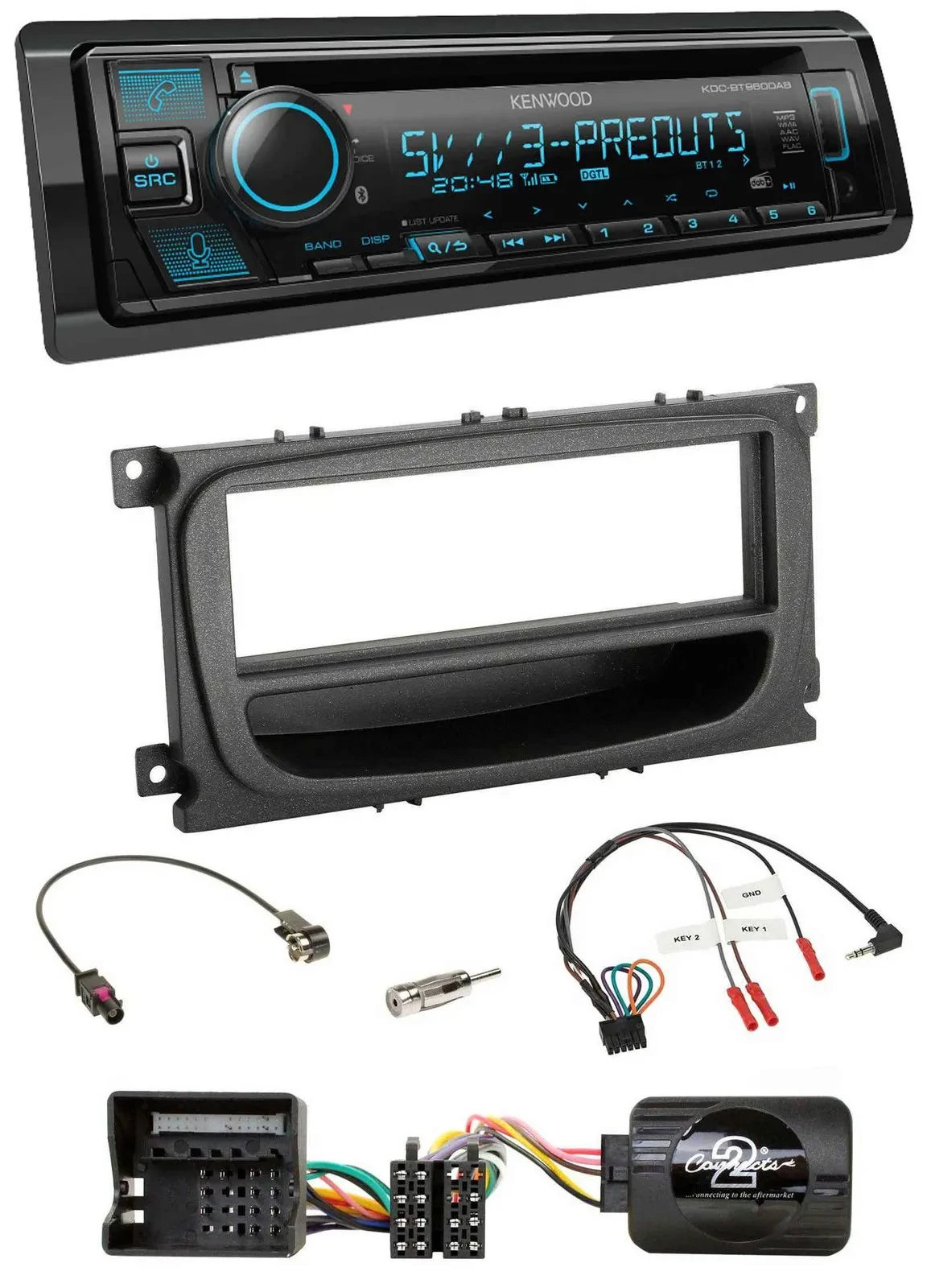 Автомагнитола Kenwood Bluetooth USB CD DAB для Ford Mondeo и S-Max (2007–2014) черная