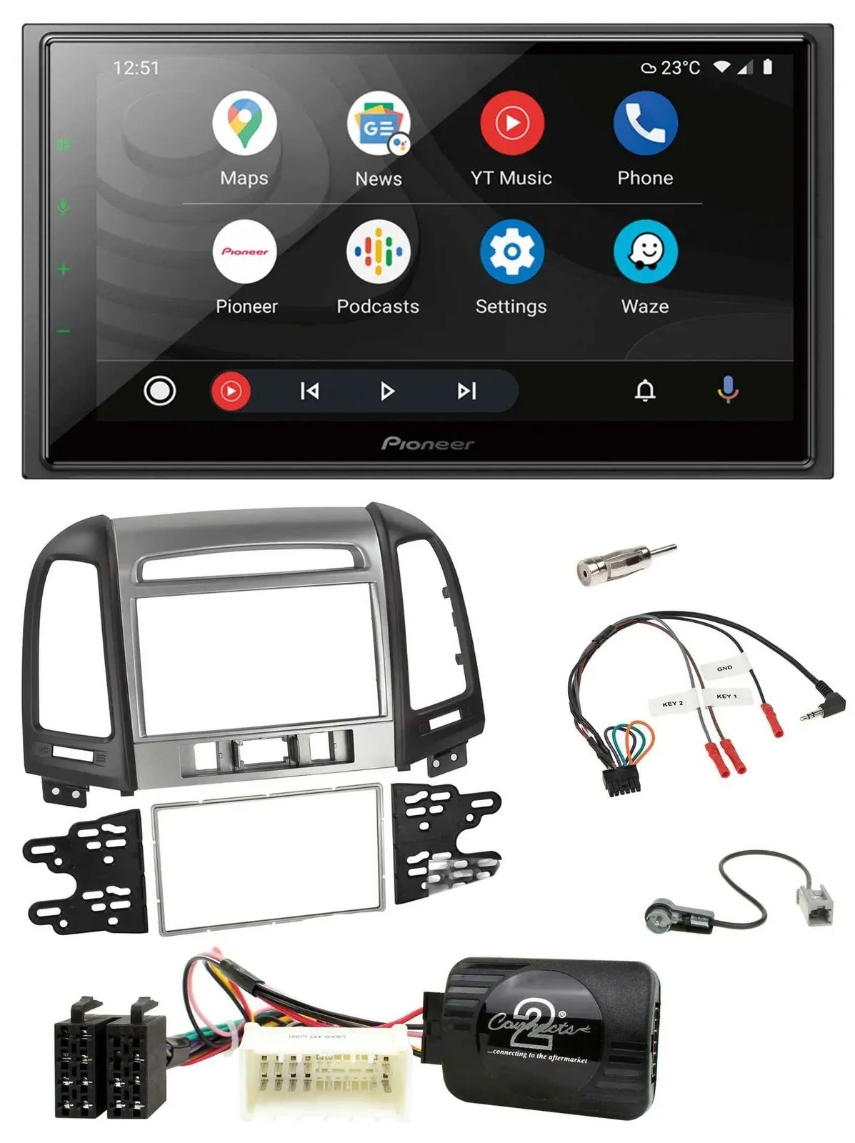 Автомагнитола для Hyundai Santa Fe 3 Pioneer 2DIN DAB Bluetooth USB, поддержка кнопок на руле