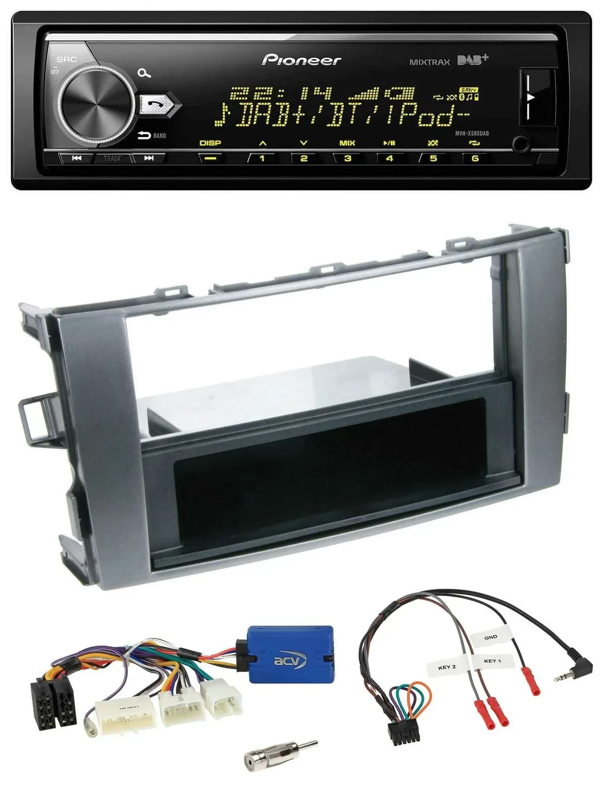 Автомагнитола для Toyota Auris (2011–2012) Pioneer Bluetooth, USB, DAB, цвет антрацит, поддержка управления на руле