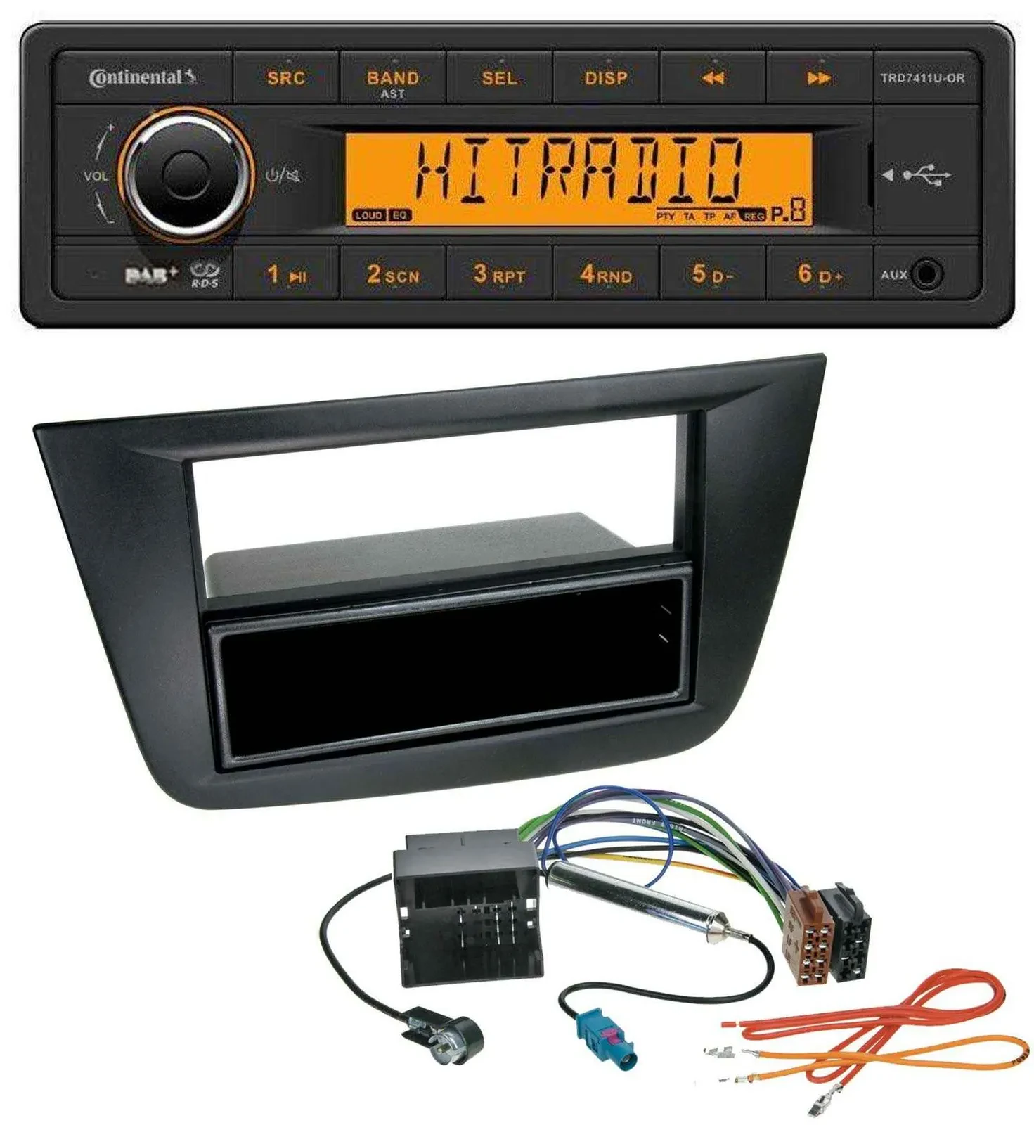 Continental 1DIN DAB MP3 AUX USB Autoradio für Seat Toledo Altea ab 05 schwarz