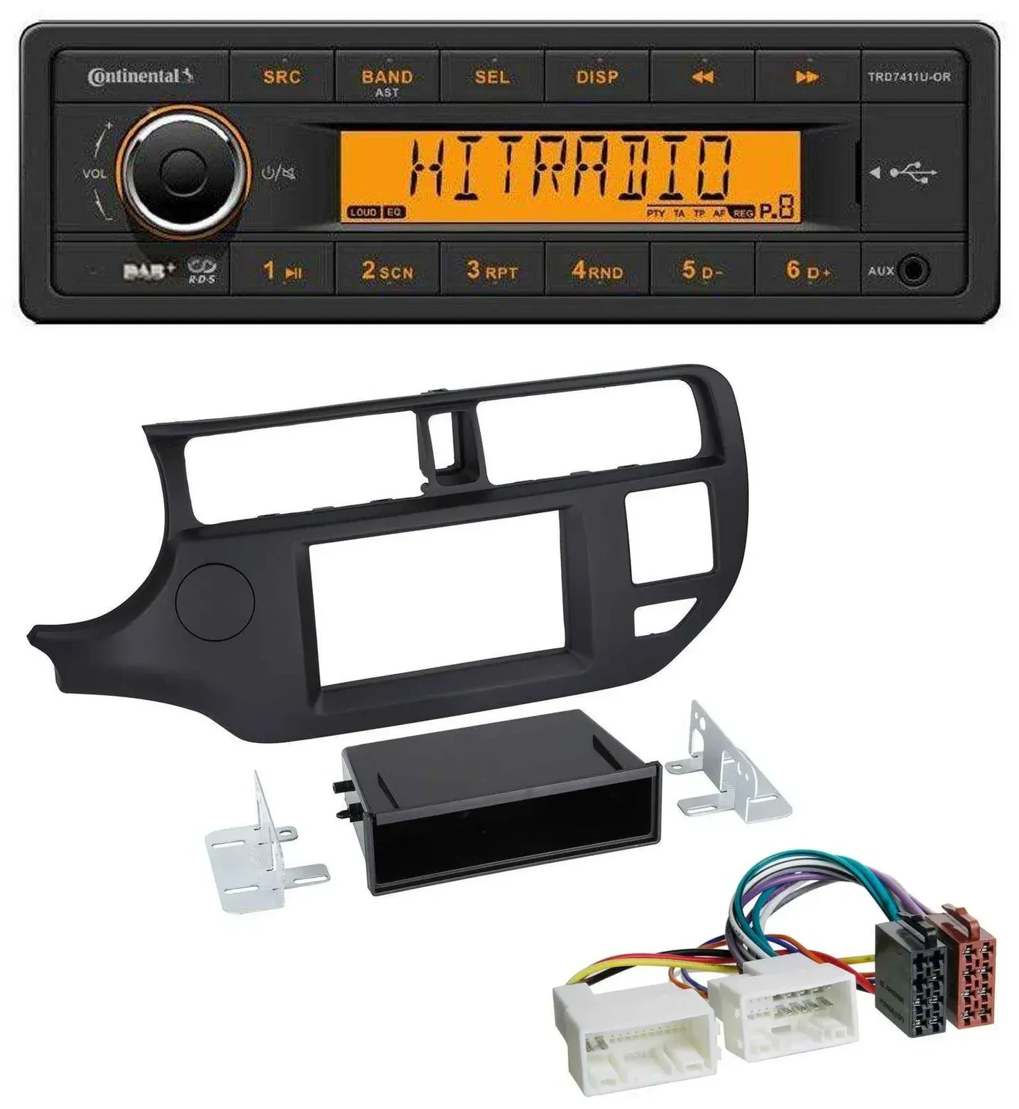 Автомагнитола Continental 1DIN DAB MP3 AUX USB для Kia Rio (UB, 2011–2014) черная