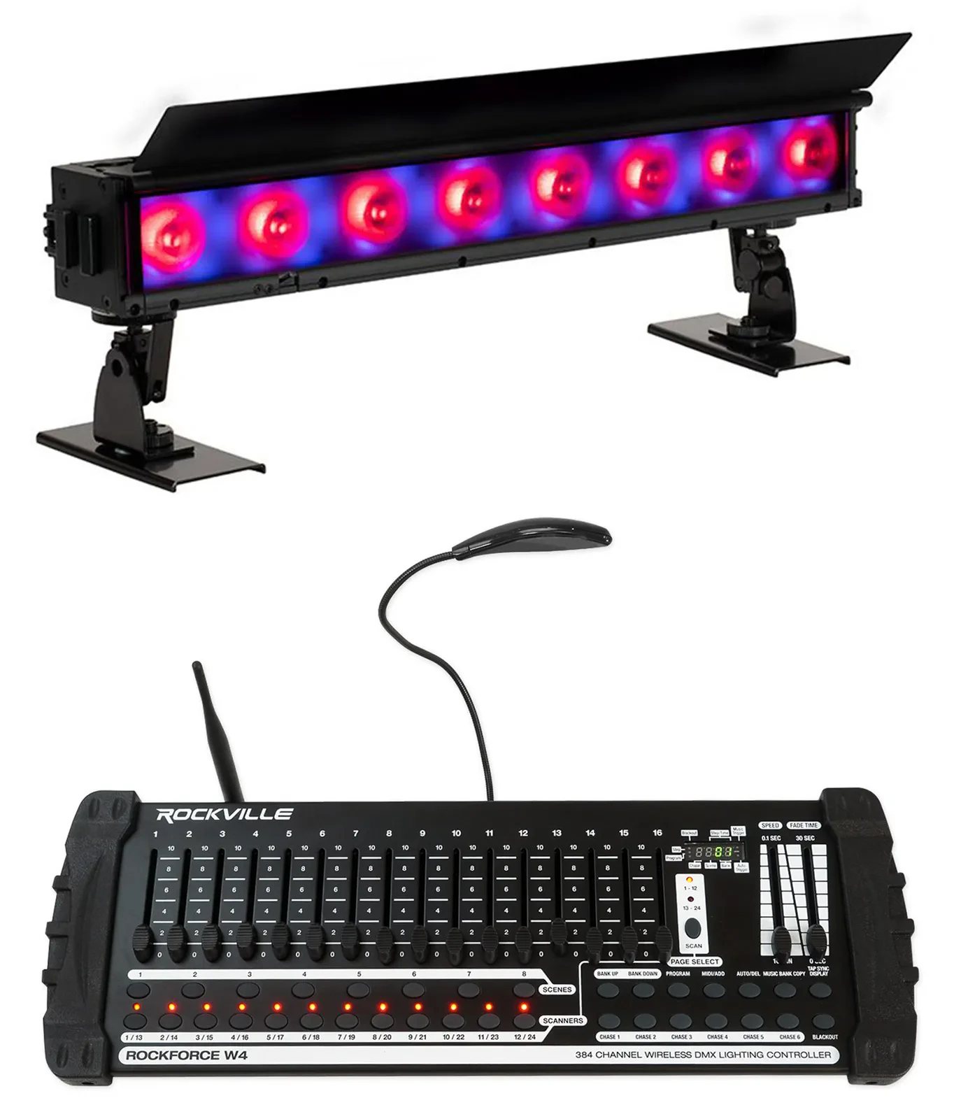 Прибор смены цвета American DJ ElectraPix Bar 8 DMX RGBAL+UV с DMX-пультом