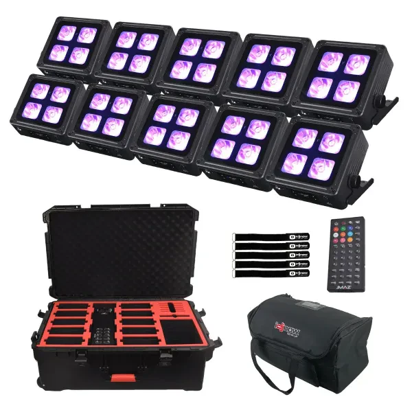 JMAZ Lighting JZ1040 MAD PAR 4IP RGBWA+UV LED Uplights 10-Pack w Case